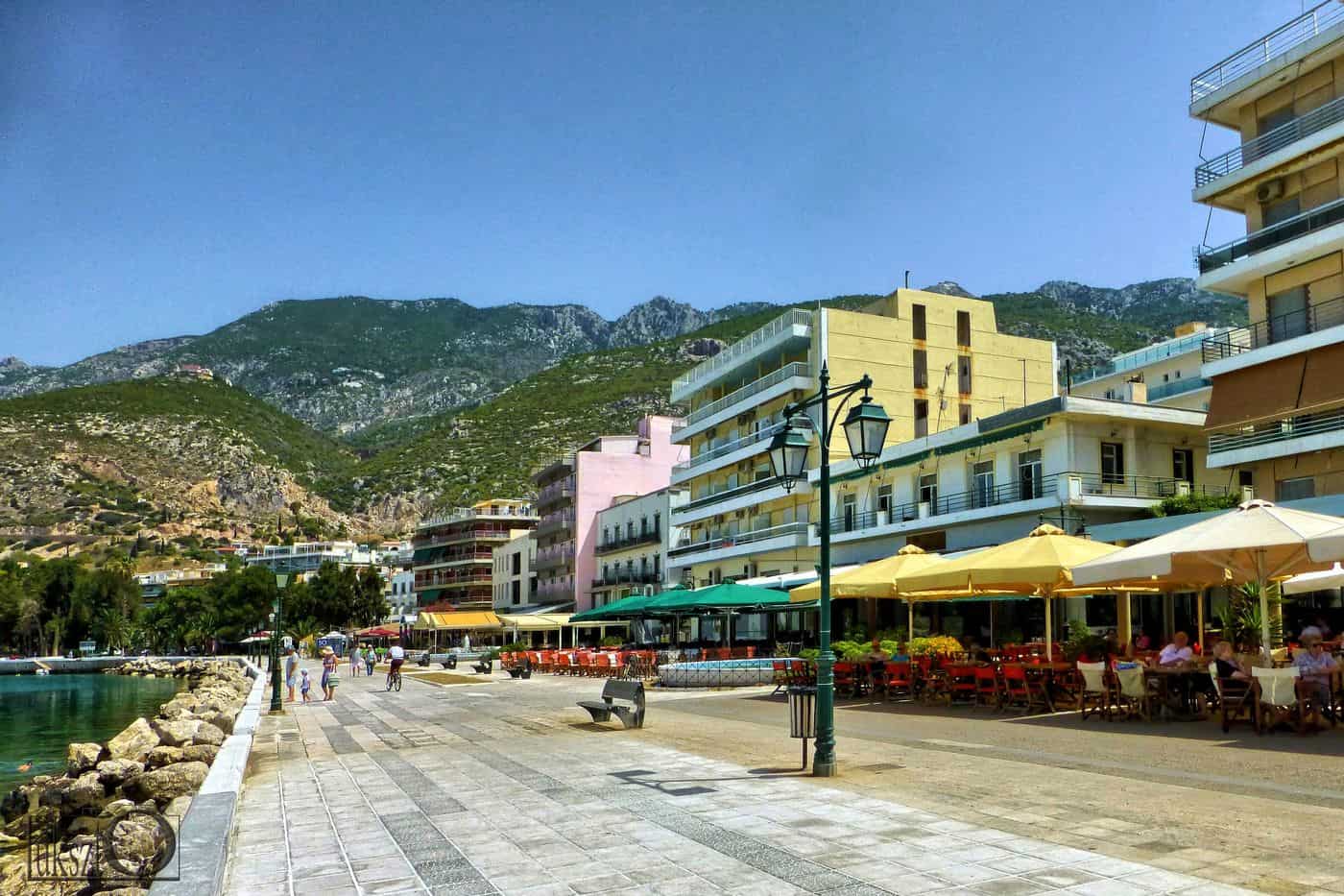 Loutraki tours start on the seafront of Loutraki on the Gulf of Corinth below the Geraneia mountains