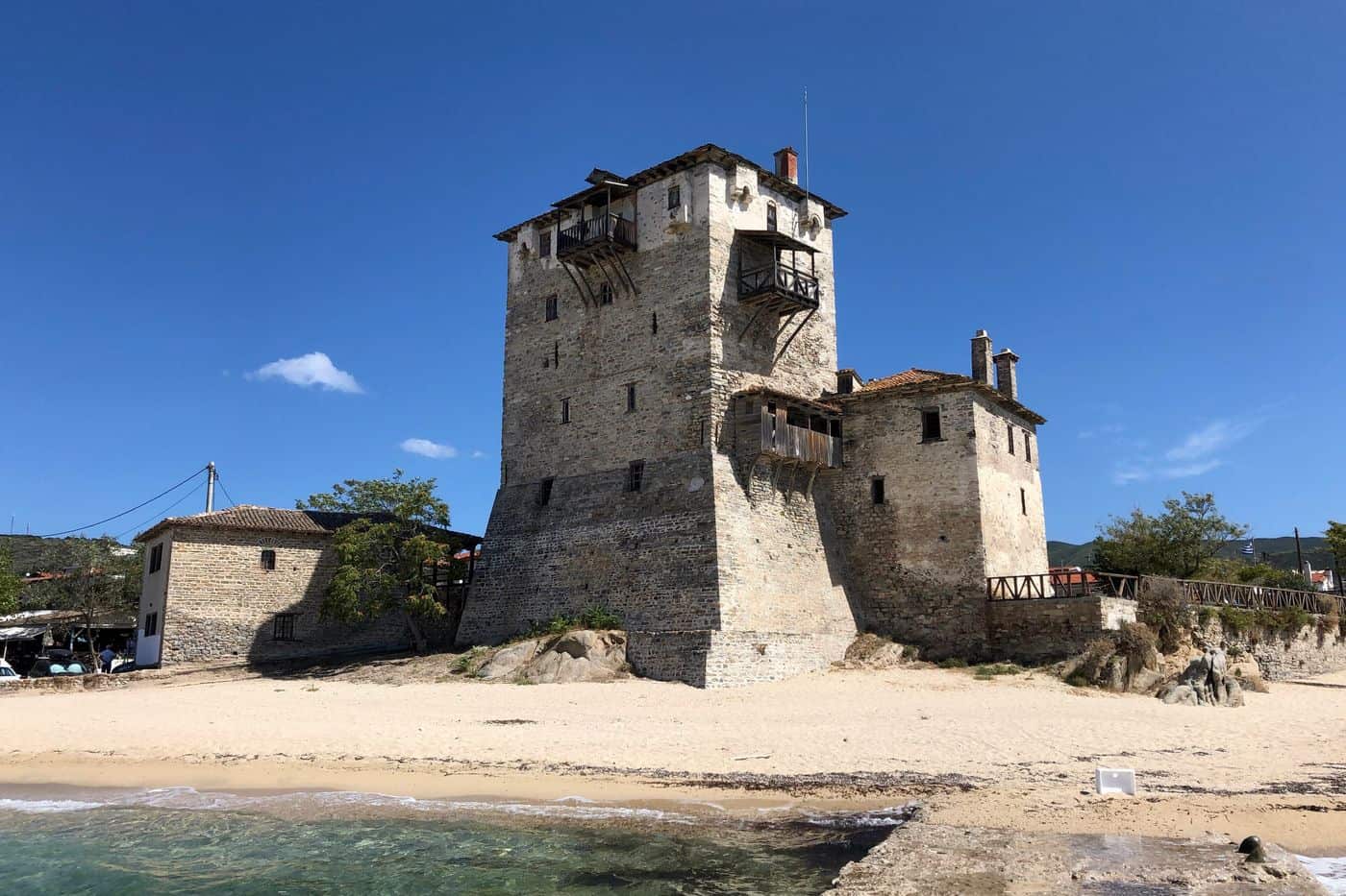 Ouranoupoli tours start at the Byzantine Tower of Prosphorion on the beach of Ouranoupoli in Halkidiki