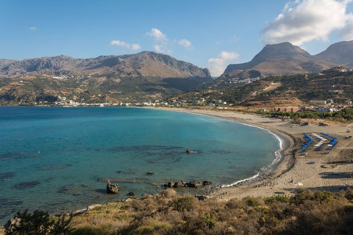 The bay of Plakias on the south coast of Crete, the destination of Plakias transfers