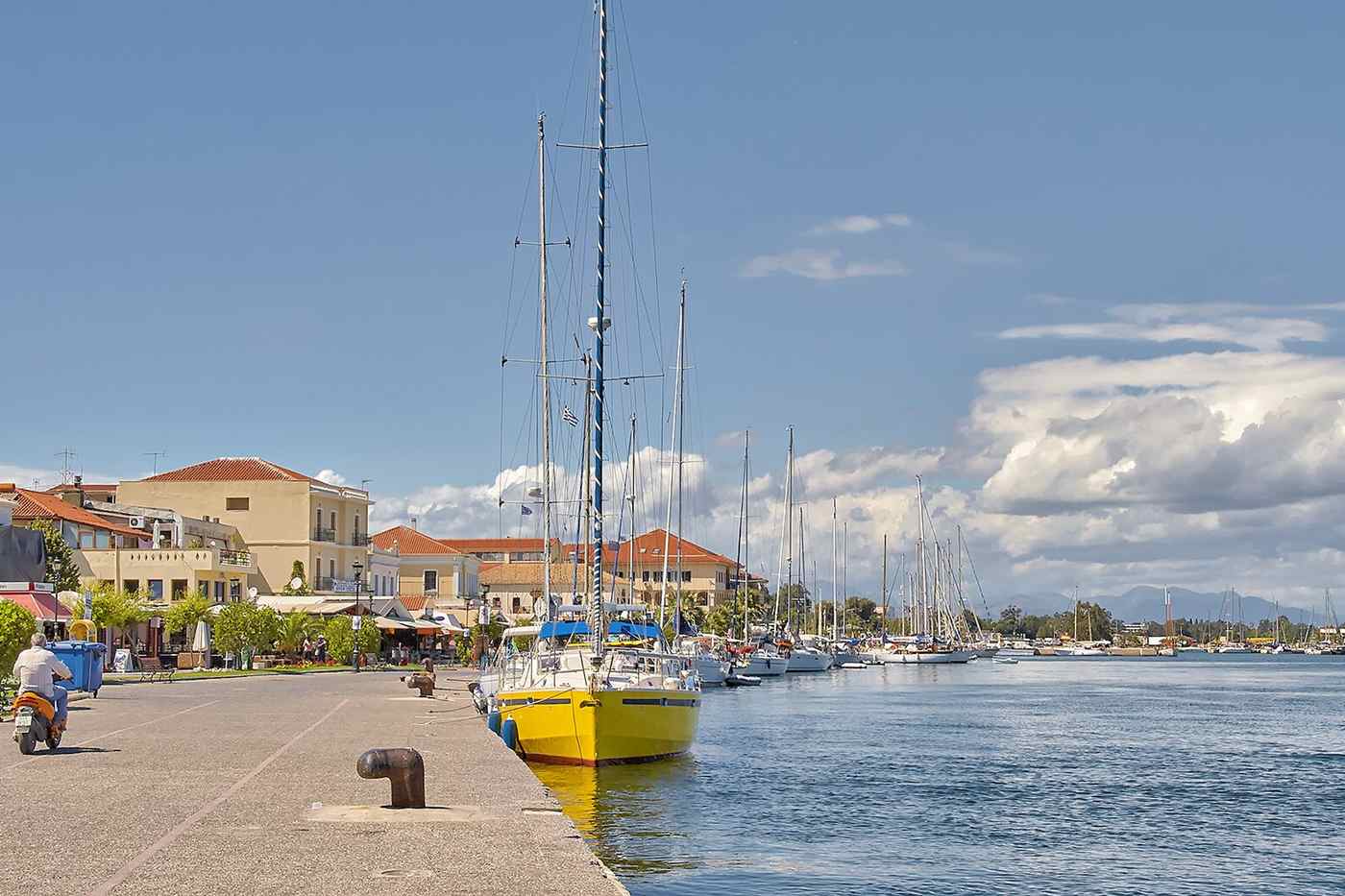 Preveza tours on the Preveza waterfront with sailing yachts moored along the harbour promenade