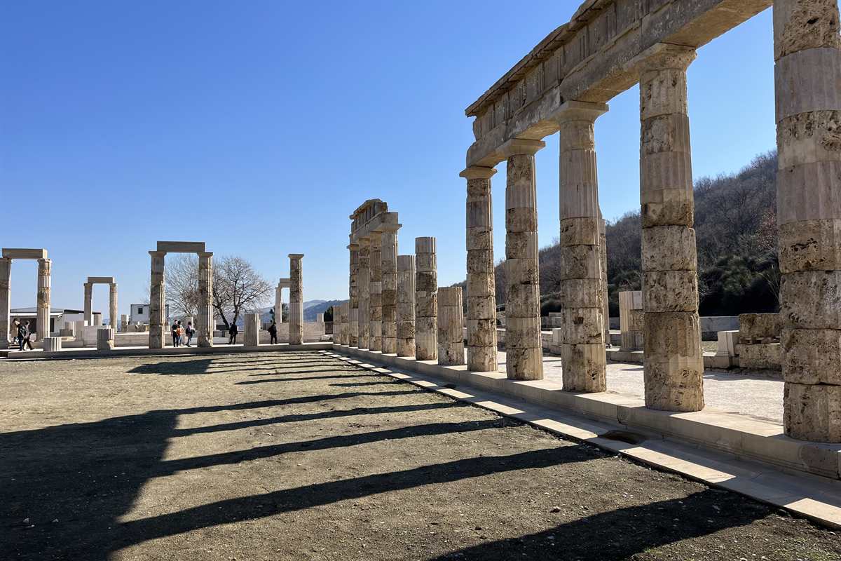 The restored colonnade of the peristyle courtyard at the Palace of Aigai, one of the sites covered by Vergina tickets