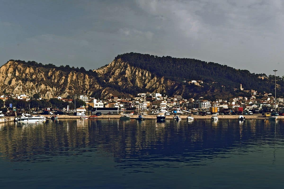 The harbour front of Zakynthos town, where drivers on Zakynthos port transfers meet passengers